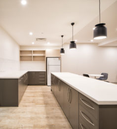 Kitchen, timber flooring for office, breakout cafe